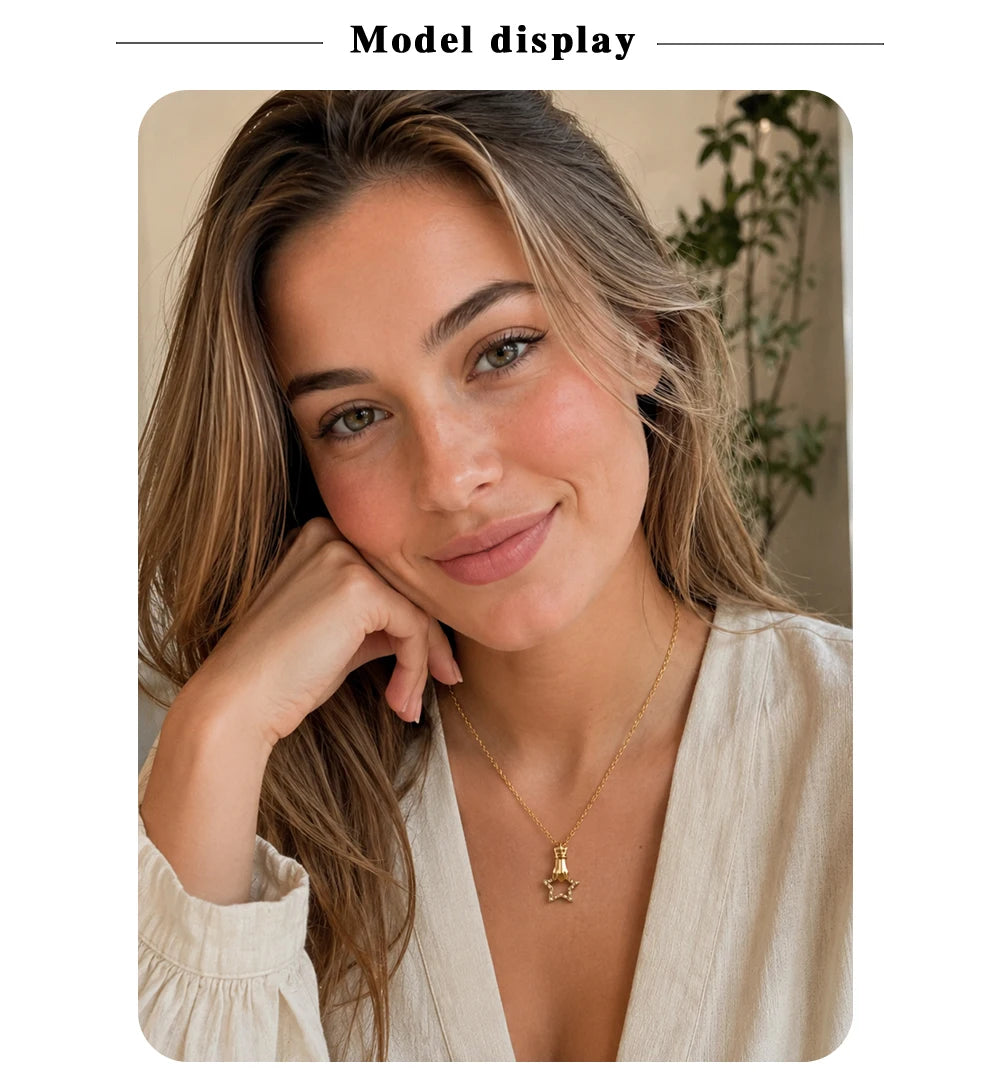 MamacitaSlay 316L Stainless Steel Hand Holding CZ Pendant Necklace 18K Gold Plated Waterproof Jewelry For Women Unique Gift
