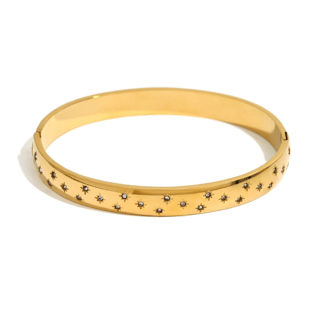 MamacitaSlay 316L Stainless Steel Star Moon Open Bracelet Bracelet 18K Gold Plated Waterproof Jewelry Women's Unique Bracelet