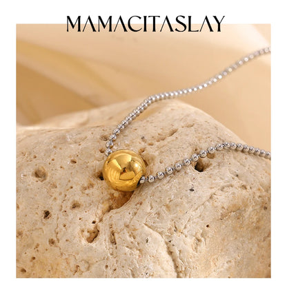 MamacitaSlay Unique 316L Stainless Steel Round Bead Chain Necklace Party Trend Waterproof Jewelry For Women's Neck Jewelry Gift