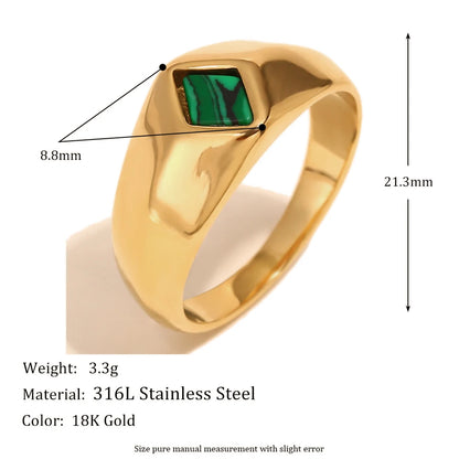 MamacitaSlay Minimalism 316 Stainless Steel Peacock Stone Ring 18K Gold Plated Waterproof Jewelry Women's Charm Ring Party Gift