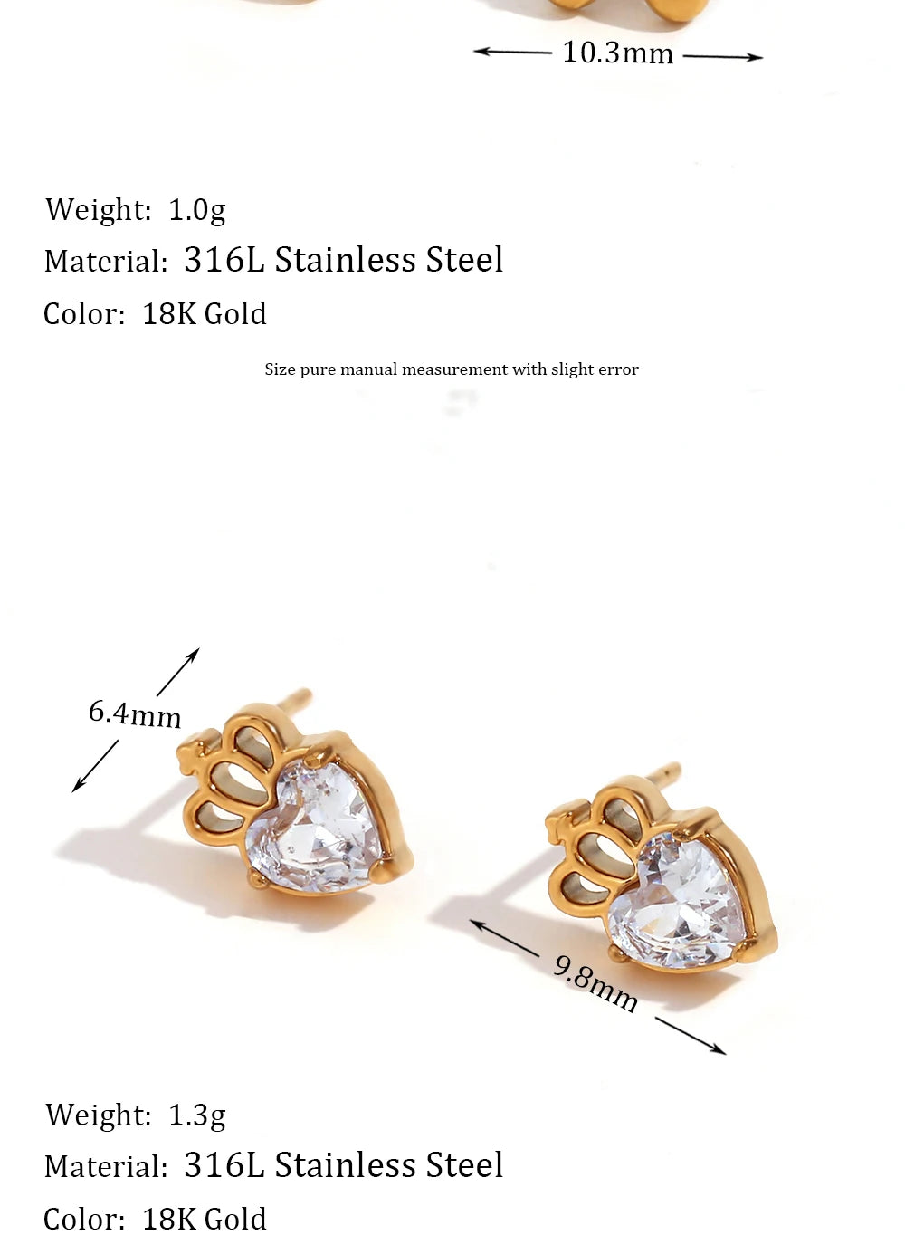MamacitaSlay Delicate Zircon Flower Crown Horse Eye Stainless Steel Earrings Mini 18K Gold Plated Stud Earrings Fashion Jewelry