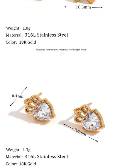 MamacitaSlay Delicate Zircon Flower Crown Horse Eye Stainless Steel Earrings Mini 18K Gold Plated Stud Earrings Fashion Jewelry