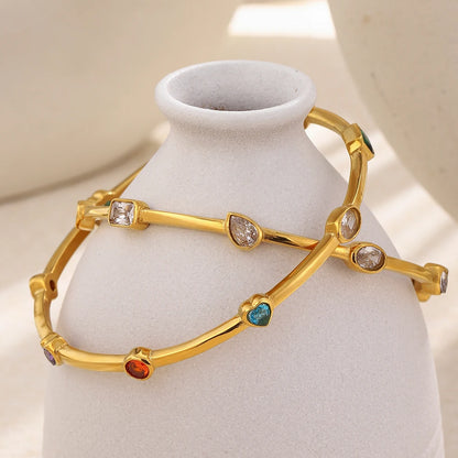MamacitaSlay 316L Stainless Steel Colorful Zircon Heart Star Bangle 18K Gold Plated Waterproof Stackable Jewelry For Women Gift