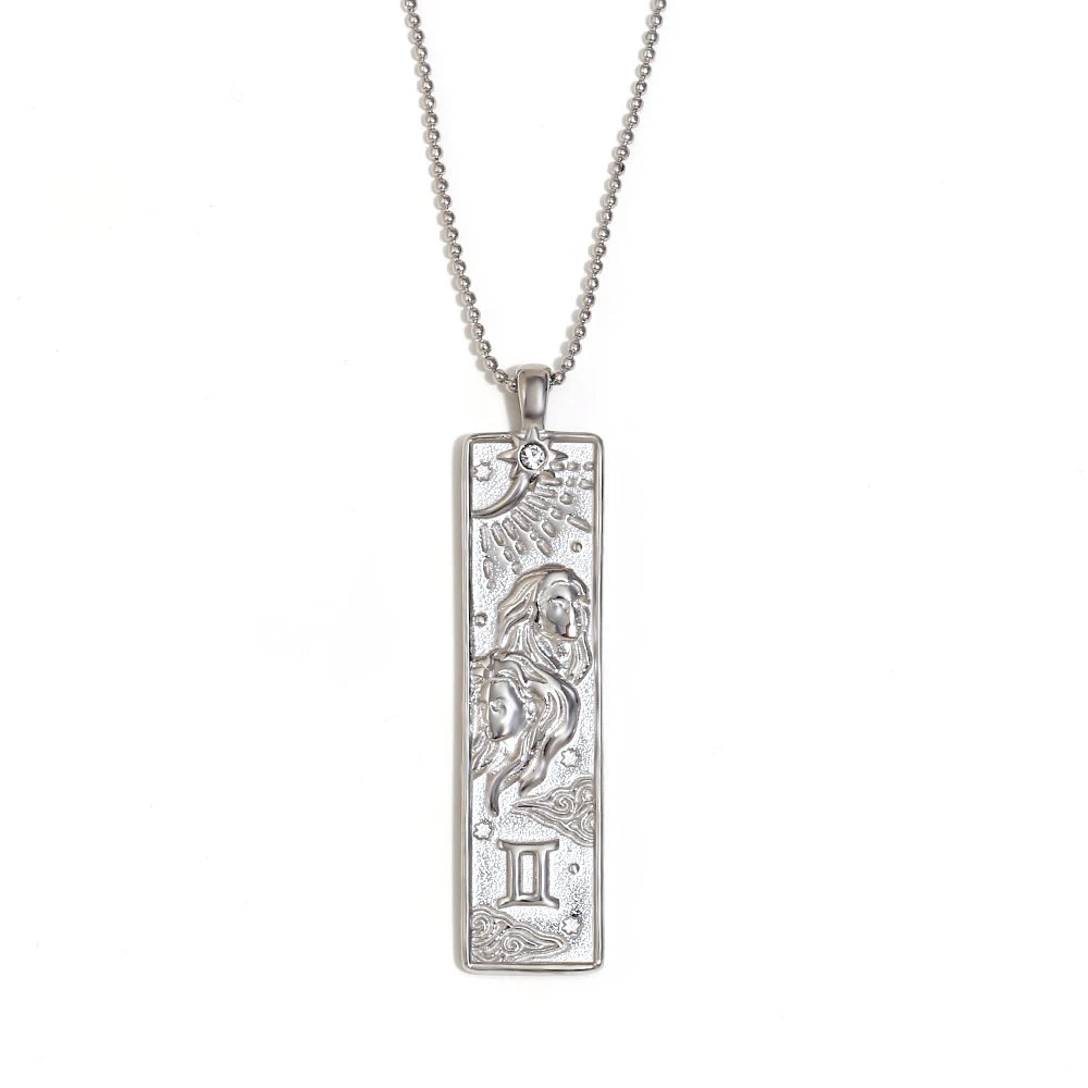 MamacitaSlay 316L Stainless Steel Zodiac Sign Rectangle Pendant Necklace 18K Gold Plated Waterproof Jewelry For Women Daily Wear