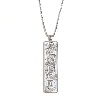 MamacitaSlay 316L Stainless Steel Zodiac Sign Rectangle Pendant Necklace 18K Gold Plated Waterproof Jewelry For Women Daily Wear
