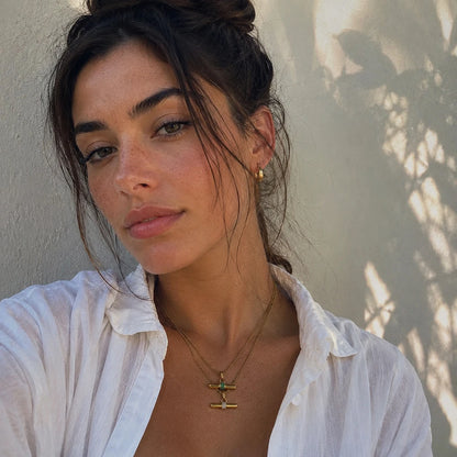 Inner Ziva Bohemian 316L Stainless Steel CZ Pendant T Bar Necklace 18K Gold Plated Waterproof Minimalist Jewelry For Women Men