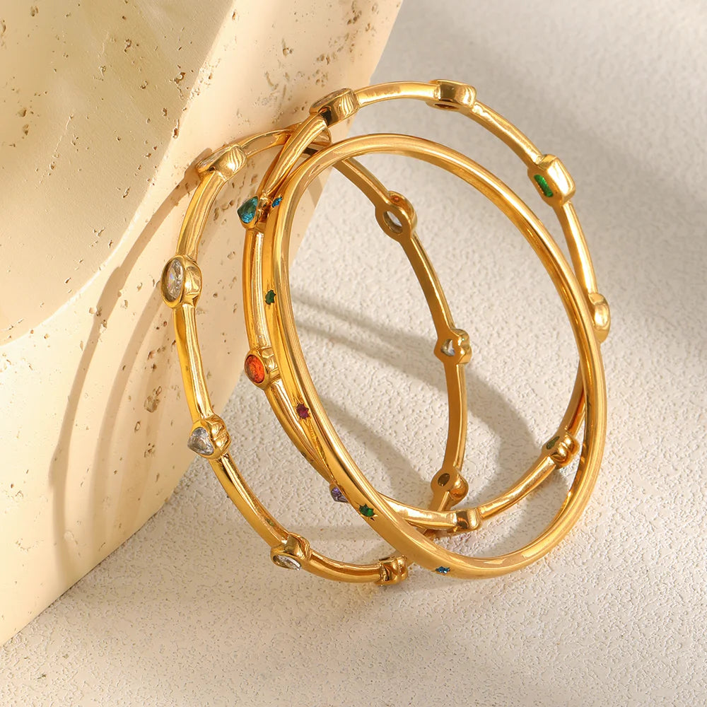 MamacitaSlay 316L Stainless Steel Colorful Zircon Heart Star Bangle 18K Gold Plated Waterproof Stackable Jewelry For Women Gift