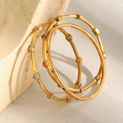 MamacitaSlay 316L Stainless Steel Colorful Zircon Heart Star Bangle 18K Gold Plated Waterproof Stackable Jewelry For Women Gift