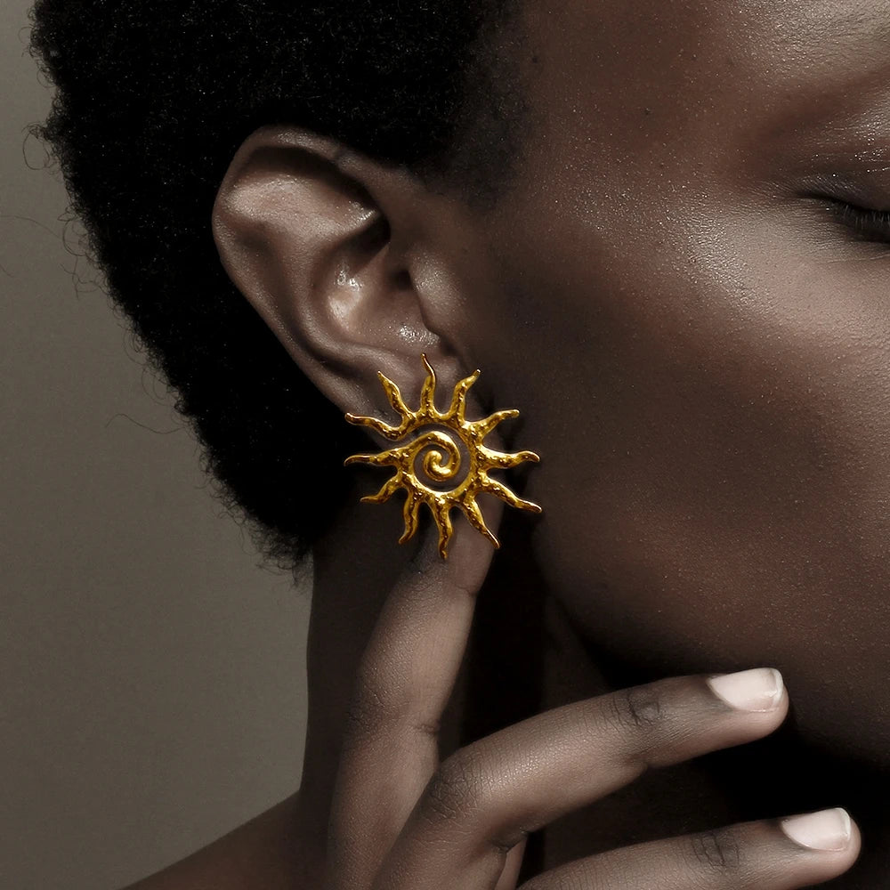 MamacitaSlay Sun Flower Stud Earrings18K Gold Plated Stainless Steel Waterproof Jewelry 2025 New Trendy Party Women's Charm Gift