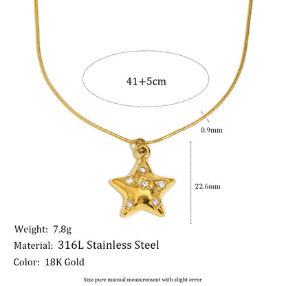 MamacitaSlay 316L Stainless Steel Zircon Star Pendant Necklace 18K Gold Plated Waterproof Jewelry Women's High Quality Necklace