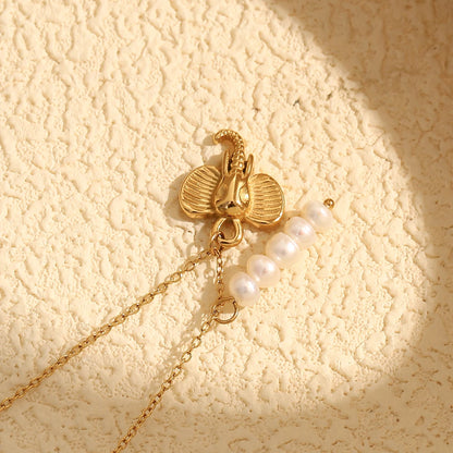 MamacitaSlay Stainless Steel Pearl Elephant Necklace Vacation Party Waterproof Jewelry Women's Charm High Quality Neck Jewelry
