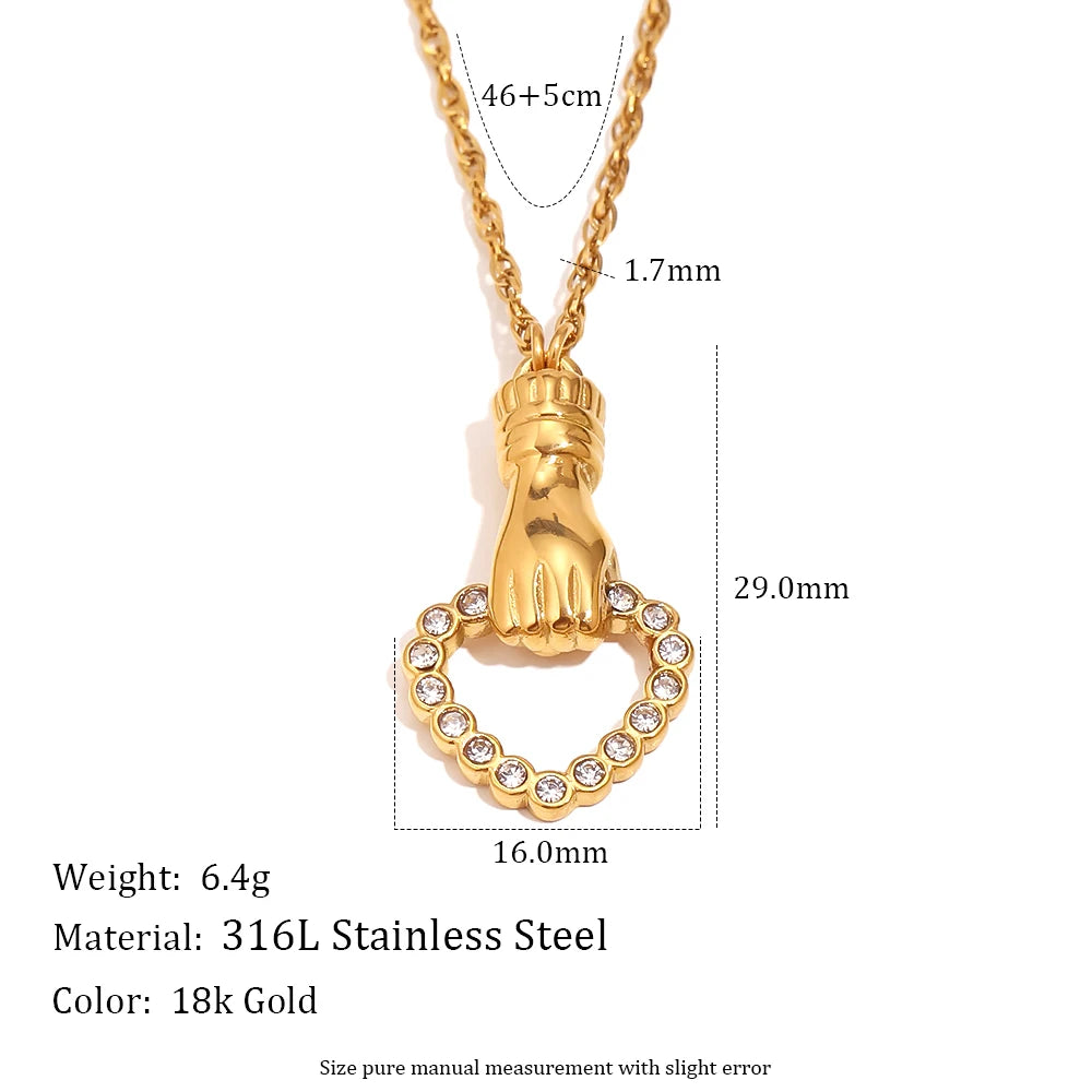 MamacitaSlay 316L Stainless Steel Hand Holding CZ Pendant Necklace 18K Gold Plated Waterproof Jewelry For Women Unique Gift