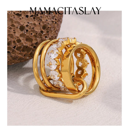 MamacitaSlay Creative 316L Stainless Steel Zircon Multilayer Ring Party Waterproof Jewelry Women's Charm Ring High Quality Gift
