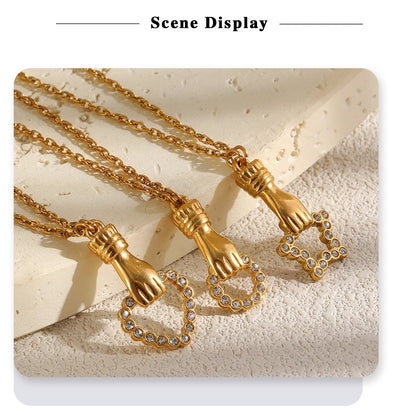 MamacitaSlay 316L Stainless Steel Hand Holding CZ Pendant Necklace 18K Gold Plated Waterproof Jewelry For Women Unique Gift