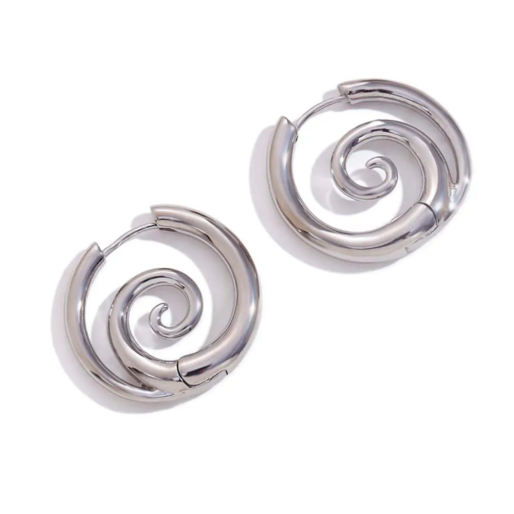 MamacitaSlay New Design Round Spiral Hoop Earrings Trendy Waterproof Jewelry 18k-gold-plated Stainless Steel Statement Earrings