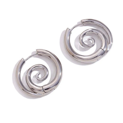 MamacitaSlay New Design Round Spiral Hoop Earrings Trendy Waterproof Jewelry 18k-gold-plated Stainless Steel Statement Earrings