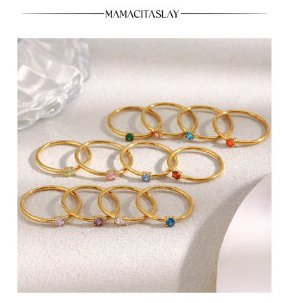 MamacitaSlay Stainless Steel Ring Thin Strip White Zircon Ring Glamorous Women's Classic Waterproof Jewelry High Quality Gifts