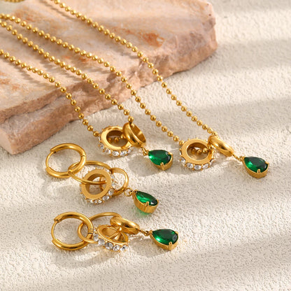 MamacitaSlay 316L Stainless Steel Interlocking Circle CZ Earring Bracelet Necklace 18K Gold Plated Waterproof Women Jewelry Set