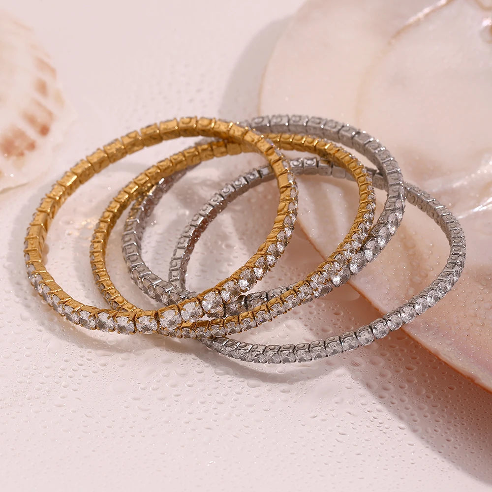 MamacitaSlay Classic Stainless Steel Zircon Fine Edge Bracelet Banquet Luxury Waterproof Jewelry Women's Elegant Simple Jewelry