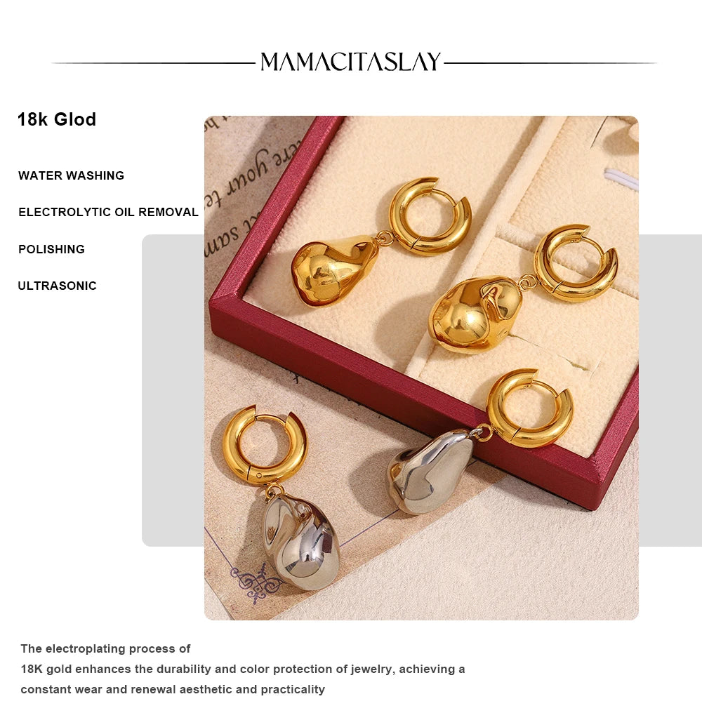 MamacitaSlay Unique Stainless Steel Double Color Irregular Pendant Hoop Earrings Women's Charm Waterproof Jewelry Creative Gift