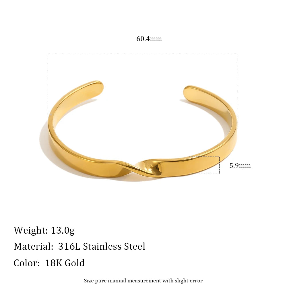 MamacitaSlay 316L Stainless Steel Twisted Wave Fold Thin Wire Cuff Bangle 18K Gold Plated Waterproof Jewelry For Women Bracelet
