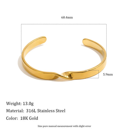 MamacitaSlay 316L Stainless Steel Twisted Wave Fold Thin Wire Cuff Bangle 18K Gold Plated Waterproof Jewelry For Women Bracelet