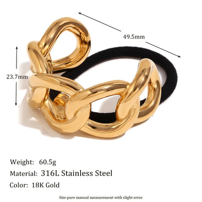 MamacitaSlay Minimalist Titanium 23mm Wide Chain Semicircle Horsetail Elastic Hair Rope Hair accessories woman Daily Jewelry