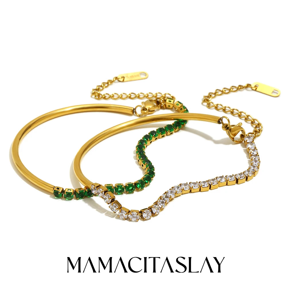 MamacitaSlay 316L Stainless Steel Zircon Asymmetric Bracelet Party Waterproof Jewelry Women's Creative Wrist Jewelry Bracelet