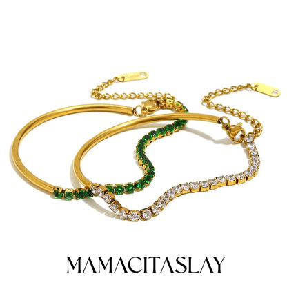 MamacitaSlay 316L Stainless Steel Zircon Asymmetric Bracelet Party Waterproof Jewelry Women's Creative Wrist Jewelry Bracelet
