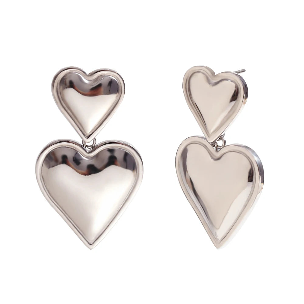 MamacitaSlay 316L Stainless Steel Mixed Color Heart Drop Earrings 18K Gold Plated Waterproof Jewelry For Women Everyday Wear