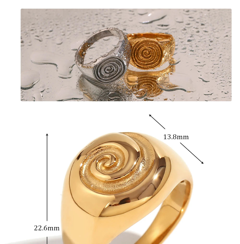 MamacitaSlay Unique Fingerprint Swirl Ripple Gold Silver Colour Rings Womens Stainless Steel Tarnish Free Jewelry Accessories