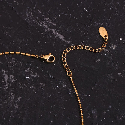 MamacitaSlay Elegant Half Rice Beads Chain Half Round Beads Chain Shiny Round Zircon Pendant Women's Stainless Steel Necklace