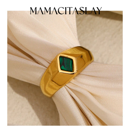 MamacitaSlay Minimalism 316 Stainless Steel Peacock Stone Ring 18K Gold Plated Waterproof Jewelry Women's Charm Ring Party Gift