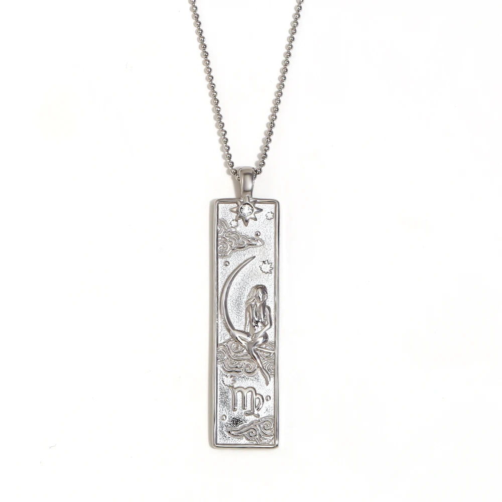 MamacitaSlay 316L Stainless Steel Zodiac Sign Rectangle Pendant Necklace 18K Gold Plated Waterproof Jewelry For Women Daily Wear