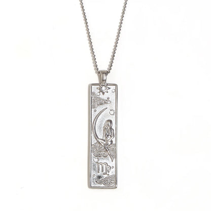 MamacitaSlay 316L Stainless Steel Zodiac Sign Rectangle Pendant Necklace 18K Gold Plated Waterproof Jewelry For Women Daily Wear