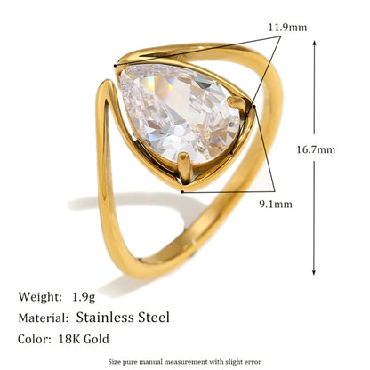 MamacitaSlay 316L Stainless Steel CZ Solitaire Stackable Ring 18K Gold Plated Waterproof Jewelry For Women Elegant Daily Wear