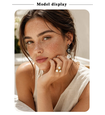 MamacitaSlay 316L Stainless Steel Baroque Pearl Irregular Open Ring 18K Gold Plated Waterproof Jewelry For Women Daily 2026 Gift