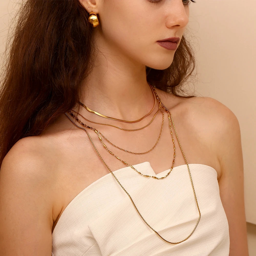 MamacitaSlay Water Wave Chain Snake Chain Women's 316L Stainless Steel Necklace Bracelets Belly Chain Various Styles Jewelry