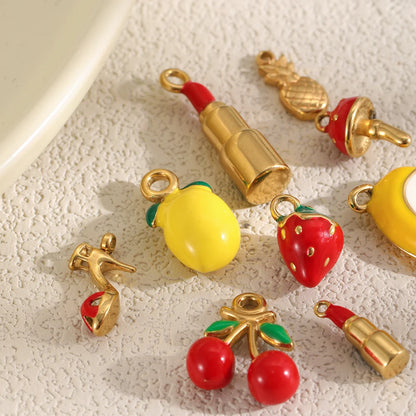 MamacitaSlay 316L Stainless Steel Fruit Enamel Charms 18K Gold Plated Waterproof Jewelry For DIY Bracelet Necklace Pendant Gifts