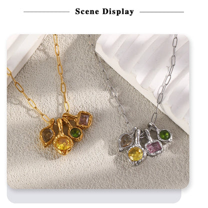 MamacitaSlay 316L Stainless Steel Irregular  Multicolor Zircon Necklace 18K Gold Plated Waterproof Minimalist Jewelry For Women