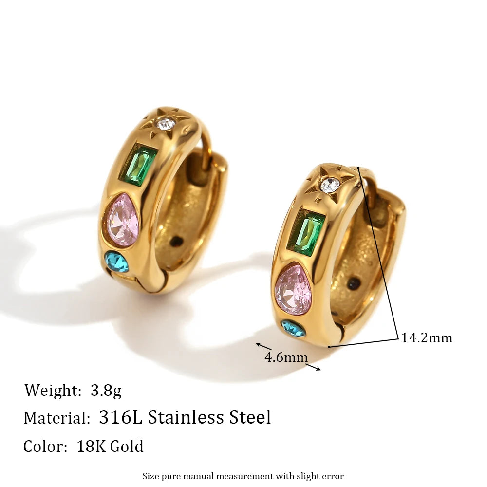 MamacitaSlay Classic Solar Geometric Zircon Bracelets Shiny Zircon Hoop Earrings 2024 Trend Stainless Steel Ring Woman