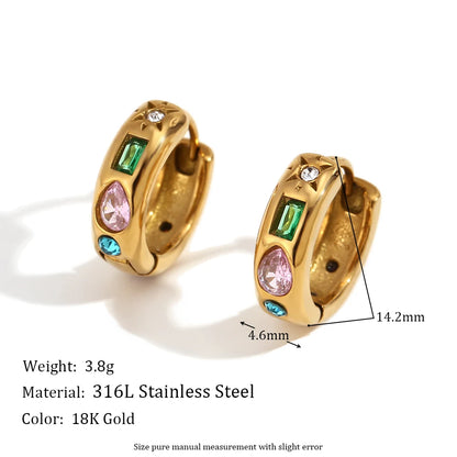 MamacitaSlay Classic Solar Geometric Zircon Bracelets Shiny Zircon Hoop Earrings 2024 Trend Stainless Steel Ring Woman