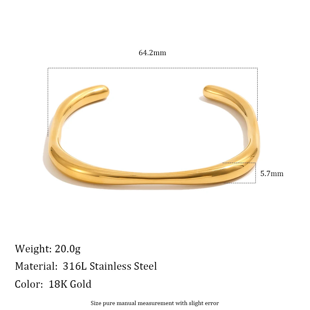 MamacitaSlay 316L Stainless Steel Twisted Wave Fold Thin Wire Cuff Bangle 18K Gold Plated Waterproof Jewelry For Women Bracelet