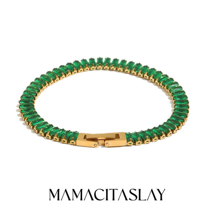 MamacitaSlay 316L Stainless Steel Baguette Zircon Bracelet 18K Gold Plated Waterproof Jewelry For Women Trend Stackable Bracelet