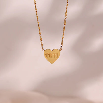 MamacitaSlay Latest Design 11:11 Heart Pendant Necklaces 18K Gold-Plated Stainless Steel Waterproof Jewelry for Women