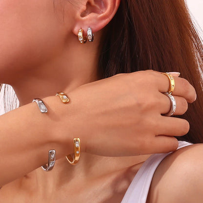 MamacitaSlay Classic Solar Geometric Zircon Bracelets Shiny Zircon Hoop Earrings 2024 Trend Stainless Steel Ring Woman