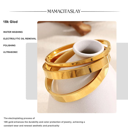 MamacitaSlay 316L Stainless Steel Smooth Surface Stackable Bangle 18K Gold Plated Waterproof Jewelry Women's Classic Bracelet