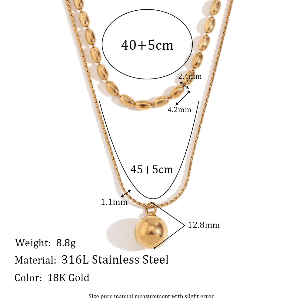 MamacitaSlay Classic Double Bead Chain Round Ball Pendant Waterproof Stainless Steel Jewelry Trend 2024 Necklaces For Women