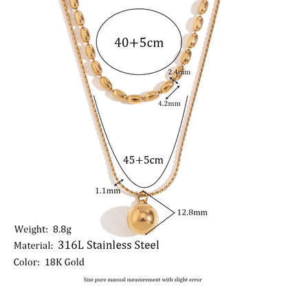 MamacitaSlay Classic Double Bead Chain Round Ball Pendant Waterproof Stainless Steel Jewelry Trend 2024 Necklaces For Women
