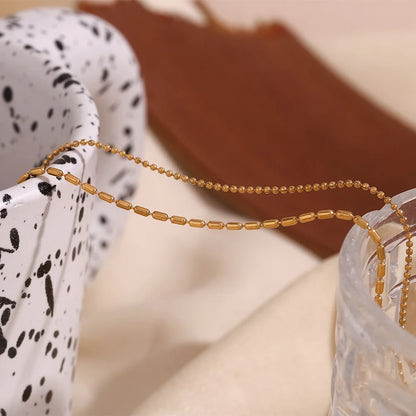 MamacitaSlay Elegant Half Rice Beads Chain Half Round Beads Chain Shiny Round Zircon Pendant Women's Stainless Steel Necklace